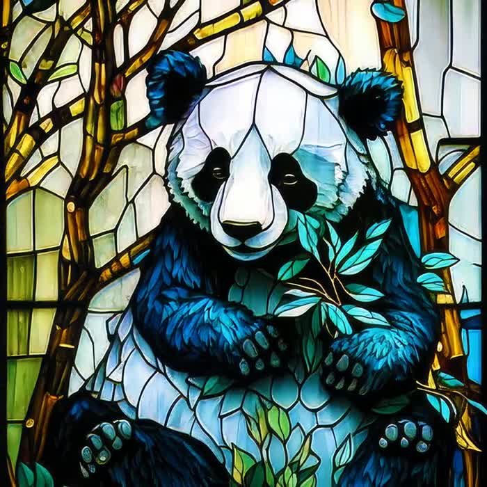 サンキャッチャーガラス - パンダ - 手作りステンドグラス風装飾